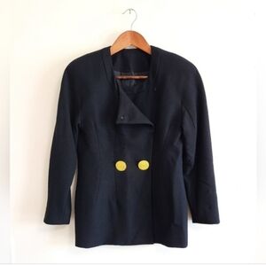 Vintage Black Wool Blazer with Large Gold Buttons